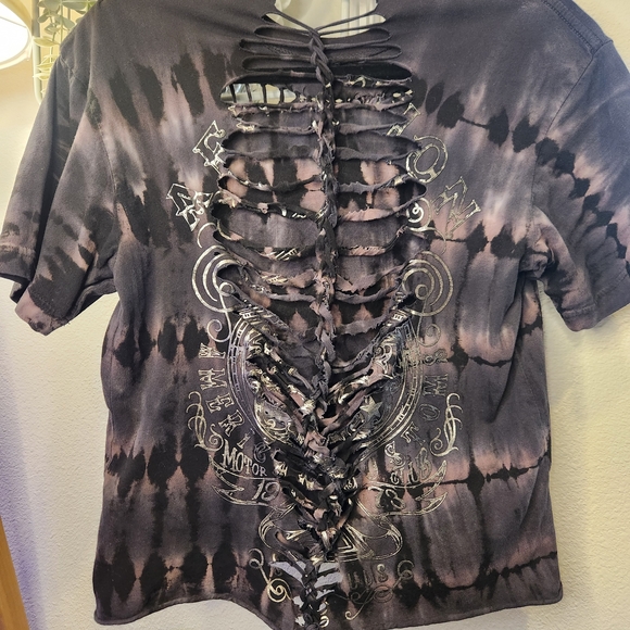 Affliction Tie-Dye Black and Gray Short Sleeve Tee - Picture 2 of 2